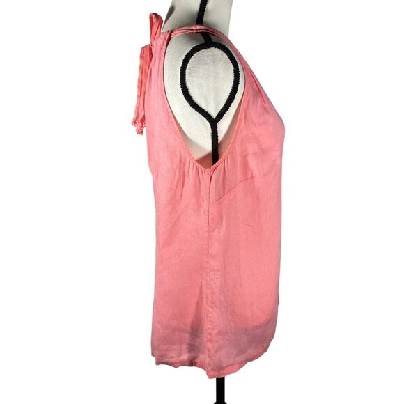 Tommy Bahama Womens Pink Linen Sleeveless V-Neck Top With Back Tie Detail S/P - Picture 2 of 7